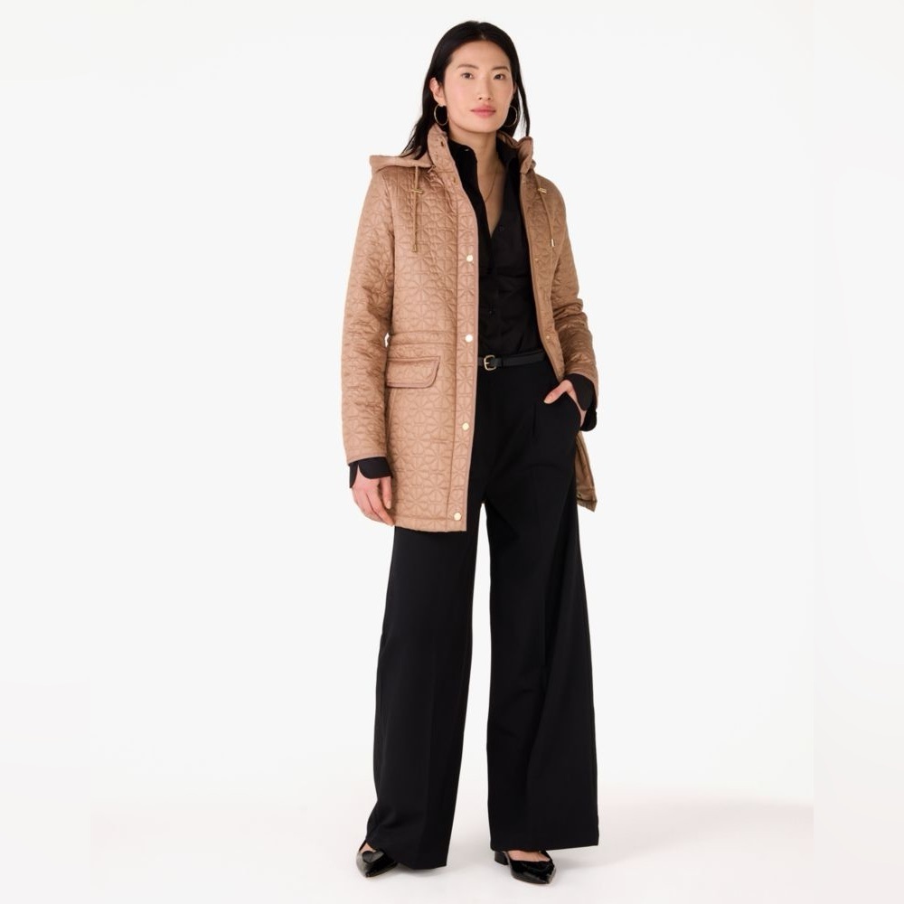 Kate Spade Latte Puffer Jacket With Quilted Spade Design